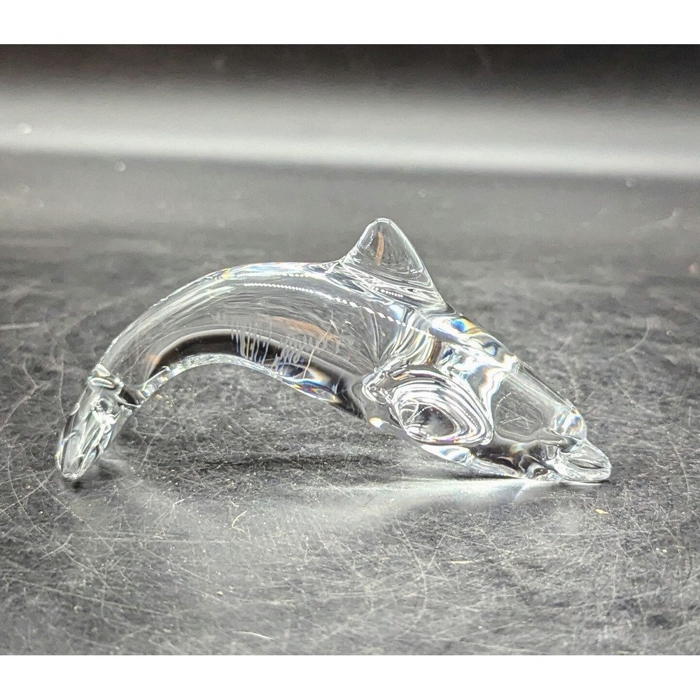 Vintage Daum France Crystal Dolphin Signed‎ art glass Statue Figure  4.75"